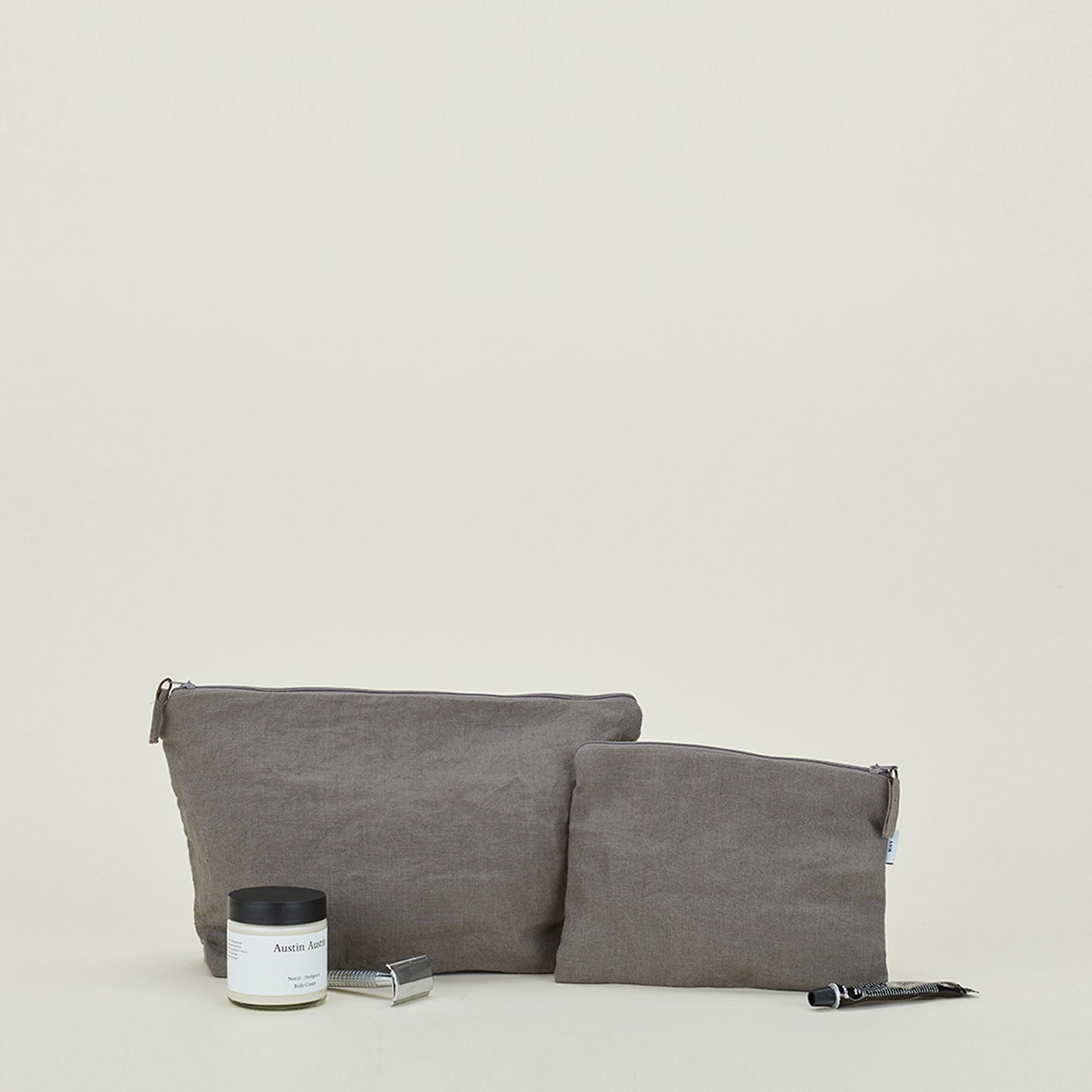 Simple Linen Zipper Pouch - Dark Grey