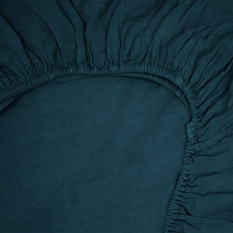 Simple Linen Fitted Sheet - Peacock