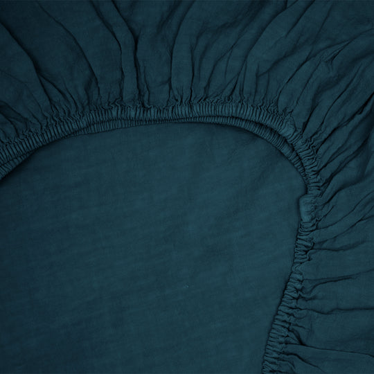 Simple Linen Fitted Sheet - Peacock